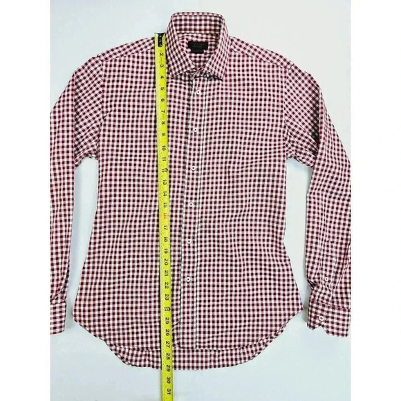 Zara Man Tailored Fit Size 15 Mens Red White Camel Color Spread Collar L/S Shirt - Picture 9 of 10